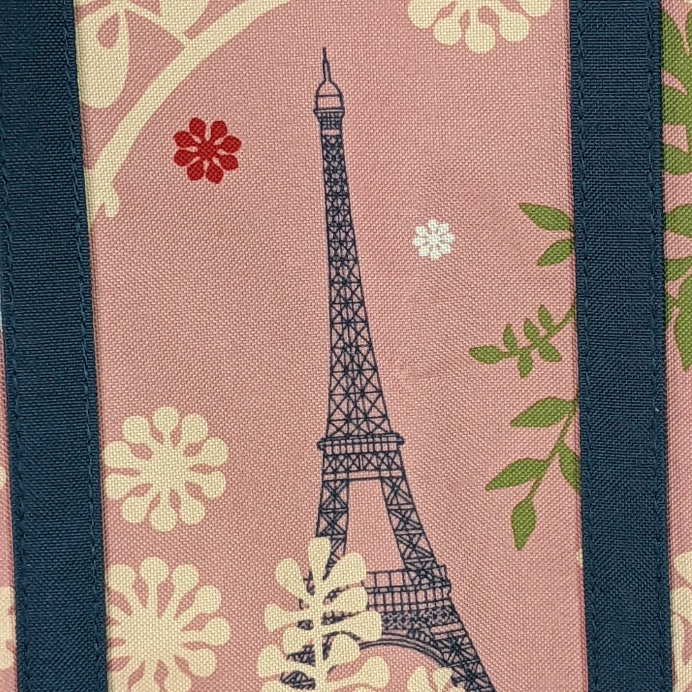 Lancome Tote Bag Pink Paris Atelier Flowers Canvas Eiffel Tower birds Lined Lg - Picture 5 of 10
